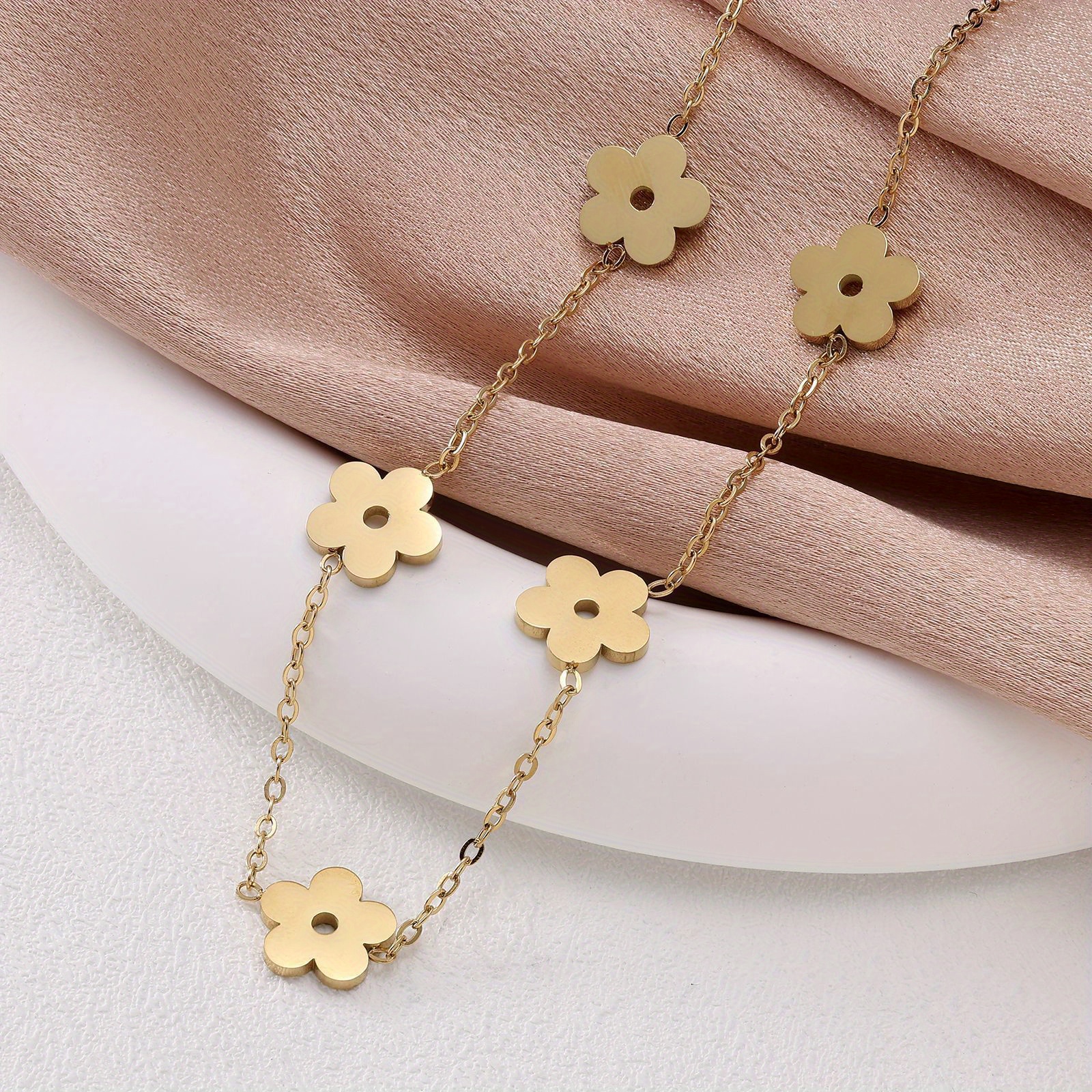 Stainless Steel Flower Necklace and Earrings Set